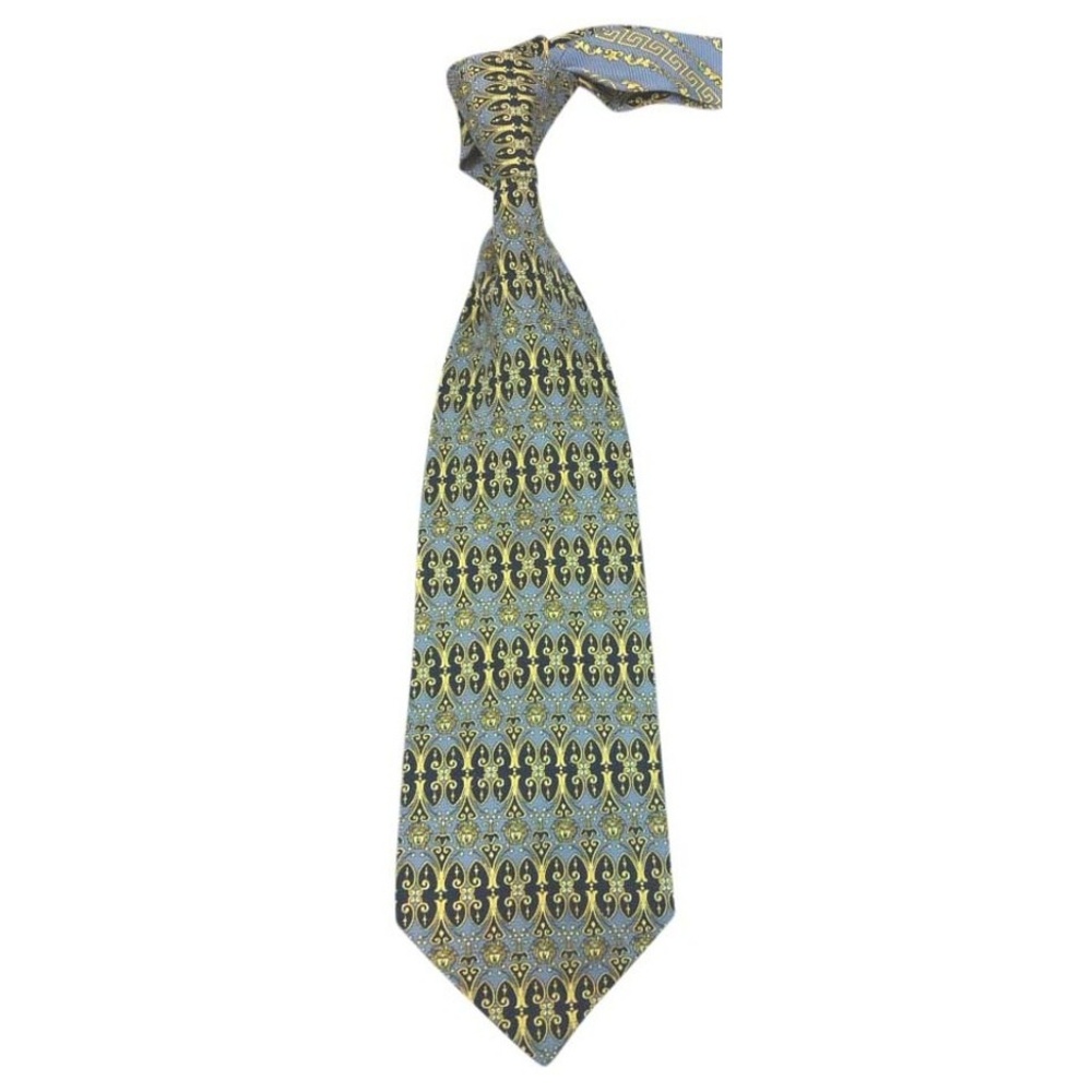 Versace Gianni Printed Yellow Gray Black Silk Tie